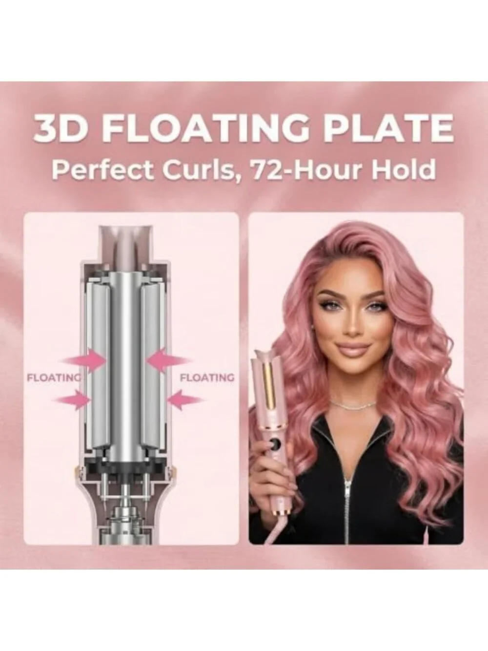 Automatic Curling Iron for Long Hair - Ceramic Wand, Soft Waves, Tangle-Free